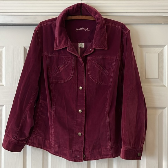 Vintage Velvet Caribbean Joe Burgundy Cotton Button Down Shacket Barn Jacket 2X - Picture 1 of 10